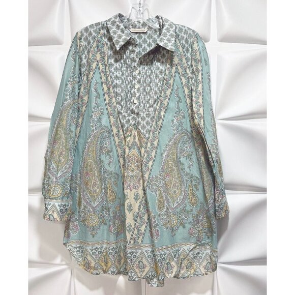 Soft Surroundings Sz M Floral Paisley Print Pintuck Pleated Blouse Popover Top - Picture 3 of 11